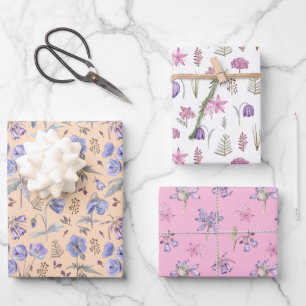 Niedlich Rosa Orange Lila Blume Party Geschenkpapier Set