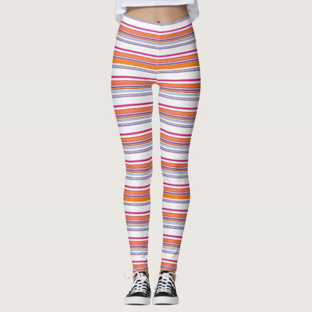 Niedlich-rosa-orange Streifen Leggings (Vorderseite)