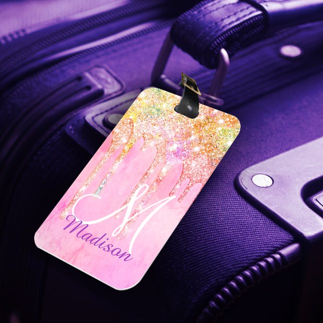 Niedlich Rosa Orange Unicorn Glitzer Tropfen Monog Gepäckanhänger (Von Creator hochgeladen)