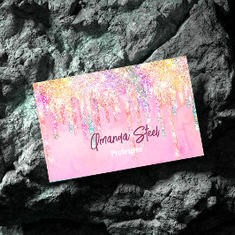 Niedlich Rosa Orange Unicorn Glitzer Tropfen Monog Magnetische Visitenkarte