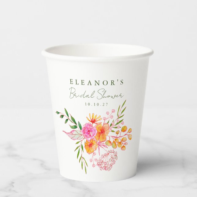 Niedlich rosa Orangefarbenes Brautparty Pappbecher (Vorderseite)