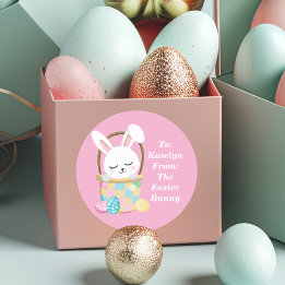 Niedlich rosa Ostern Personalisierte Kindergeschen Runder Aufkleber