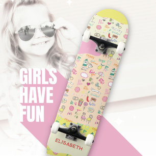 Niedlich rosa pastellfarbene Muster Mädchen Name S Skateboard