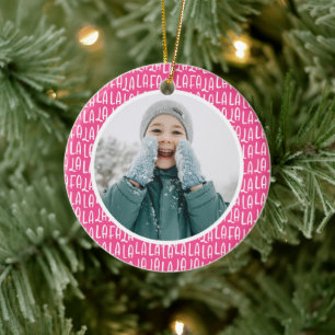 Niedlich rosa personalisiertes Weihnachtsfest Foto Keramik Ornament