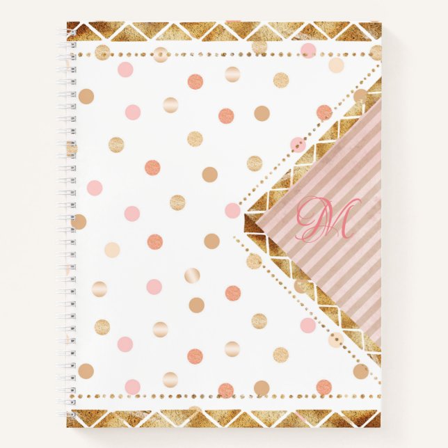 Niedlich-Rosa-Polka-Dot-Monogramm Notizbuch (Vorderseite)