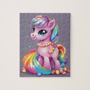 Niedlich rosa Pony mit Bonbons und Süßigkeiten Puzzle
