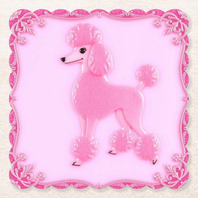 Niedlich rosa Poodle Paper Untersetzer (Vorderseite)