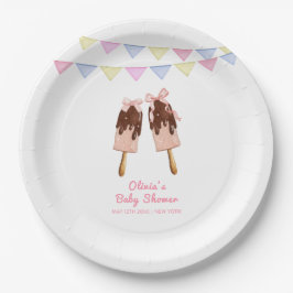 Niedlich-rosa Popcicle Bow Ice Cream Baby Dusche Pappteller