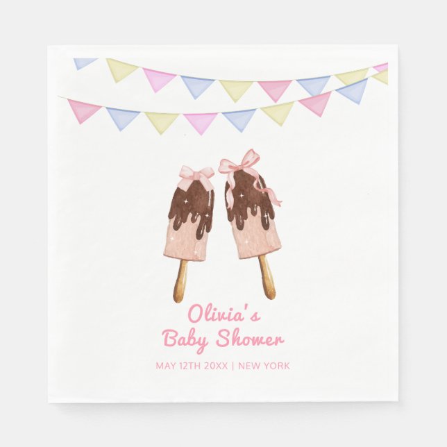 Niedlich-rosa Popcicle Bow Ice Cream Baby Dusche Serviette (Vorderseite)