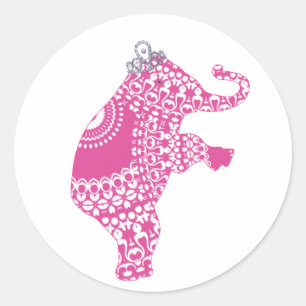 Niedlich rosa Prinzessin Elephant Children's Stick Runder Aufkleber