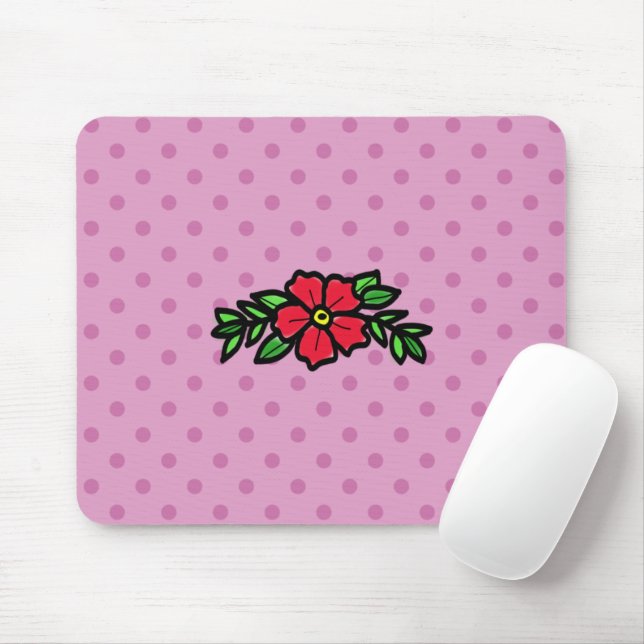 Niedlich Rosa Punkt Rote Rose Mouse Mat Mousepad (Mit Mouse)