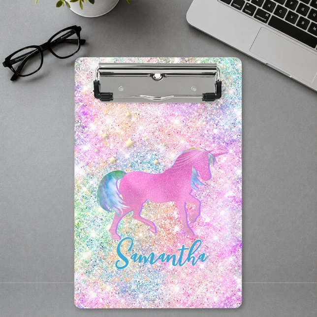 Niedlich Rosa Rainbow-Einhorn-Glitzer-Monogramm Mini Klemmbrett (Von Creator hochgeladen)