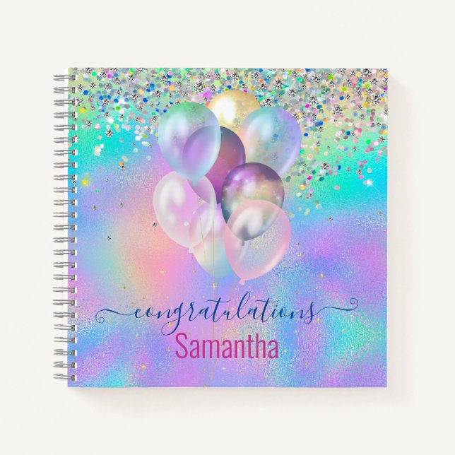 Niedlich rosa Regenbogen einhorn Glitzer Monogramm Notizbuch (Vorderseite)