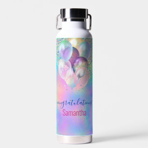 Niedlich rosa Regenbogen einhorn Glitzer Monogramm Trinkflasche
