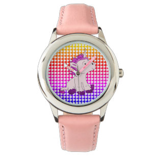 Niedlich rosa Regenbogen Little Unicorn Herzmuster Armbanduhr