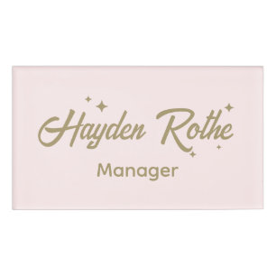 Niedlich rosa Retro-Script-Mitarbeiter Namenschild