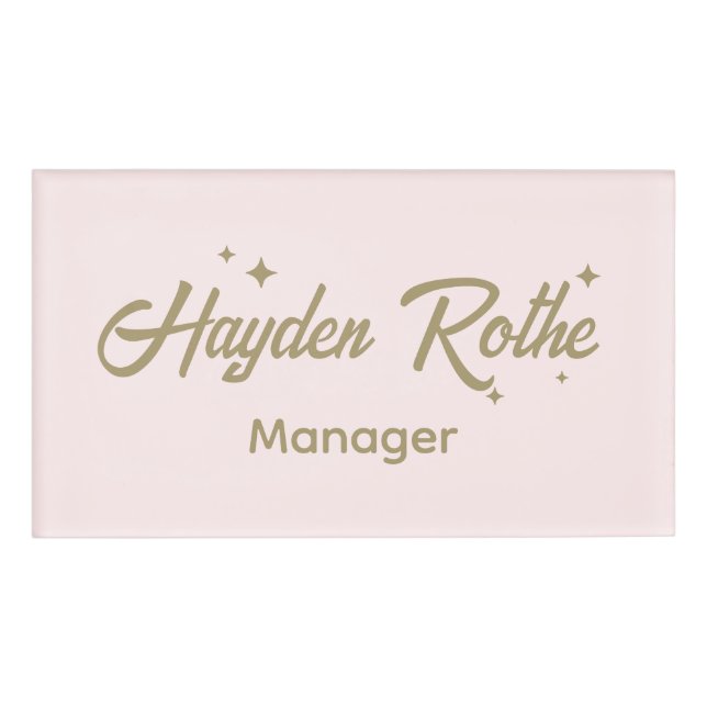 Niedlich rosa Retro-Script-Mitarbeiter Namenschild (Vorderseite)