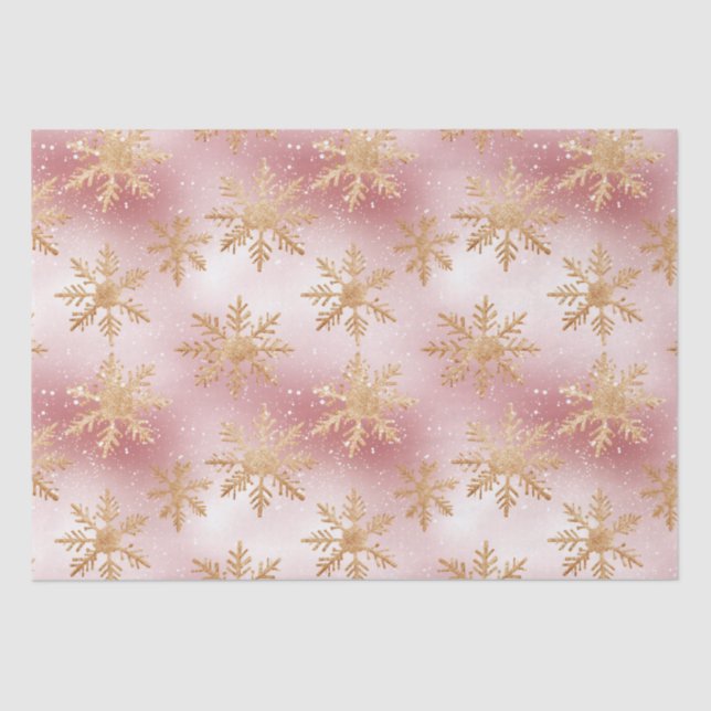 Niedlich Rosa Rose Gold Snowflake Festivals Muster Seidenpapier (Vorderseite)