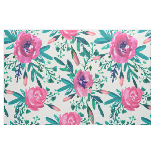 Niedlich rosa Rosen mit grünen Blättern Stoff