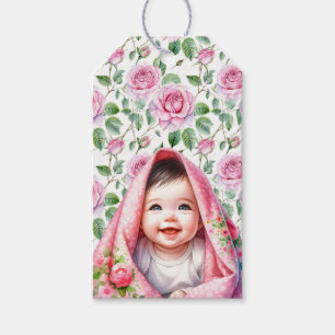 Niedlich rosa Rosen und lächelndes Baby Girl von u Geschenkanhänger