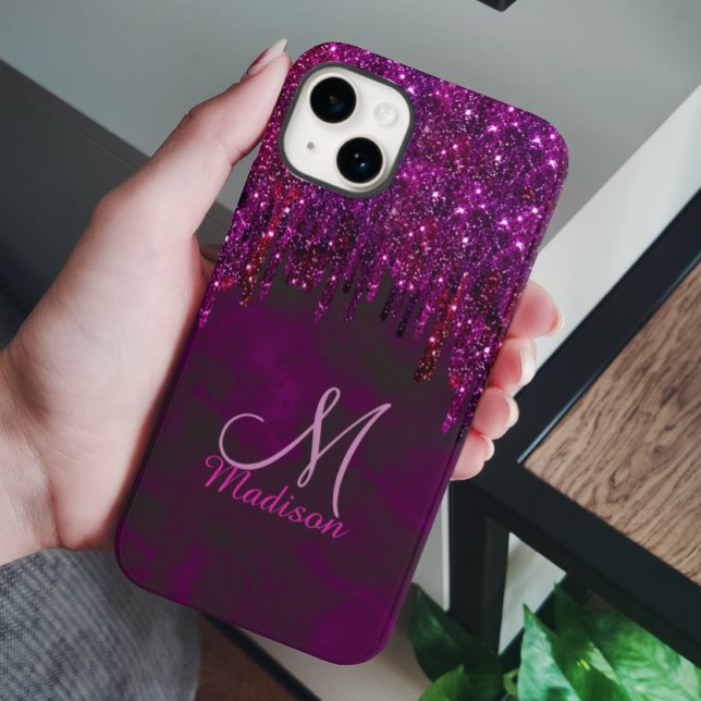 Niedlich Rosa Rot Einhorn Glitzer Tropfen Monogram Case-Mate iPhone Hülle (Von Creator hochgeladen)