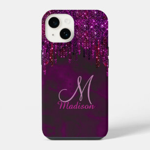 Niedlich Rosa Rot Einhorn Glitzer Tropfen Monogram iPhone 14 Hülle