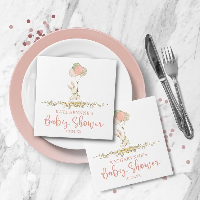 Niedlich rosa Rustikale Blütendusche Serviette (Cute Pink Rustic Floral Bunny Baby Shower Napkins)