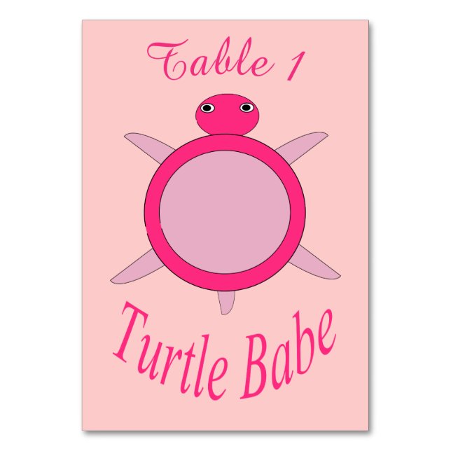Niedlich rosa Schildkröte Babe Custom Tablecard Tischnummer (Vorderseite)