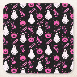 Niedlich rosa Schwarz-weißes Halloween-Party Rechteckiger Pappuntersetzer