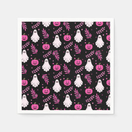 Niedlich rosa Schwarz-weißes Halloween-Party Serviette