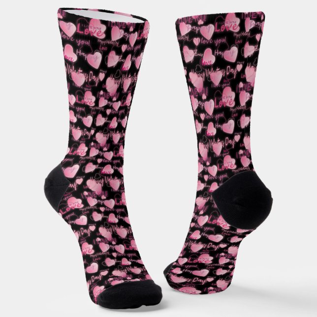 Niedlich-rosa-schwarze Herzen Valentinstag Socken (Gewinkelt)
