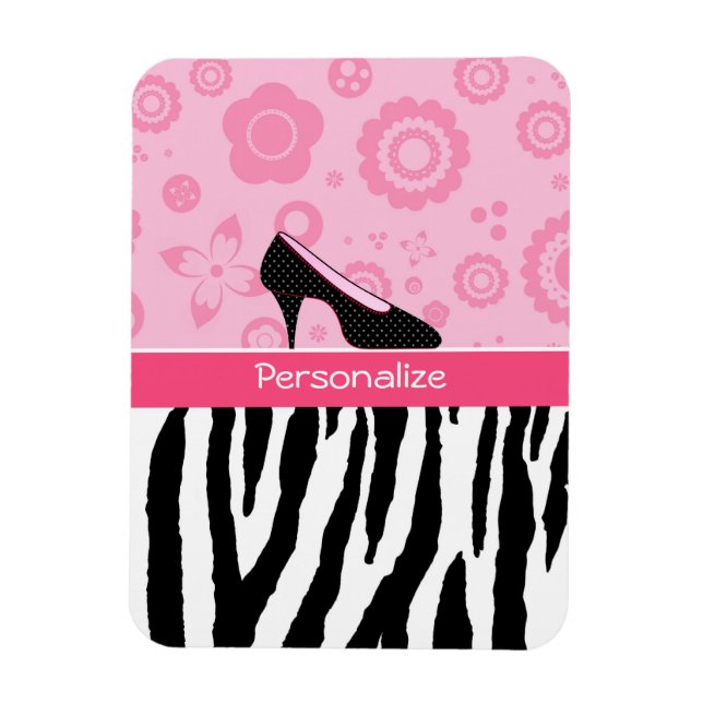 Niedlich rosa schwarze Schuhe Trendy Zebra Print m Magnet (Vertikal)