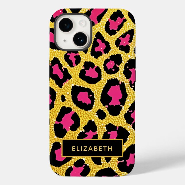 Niedlich rosa Schwarzer Glitzer Leopard Druckname Case-Mate iPhone Hülle (Rückseite)