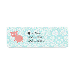 Niedlich rosa Schwein, Aquamarin Damask