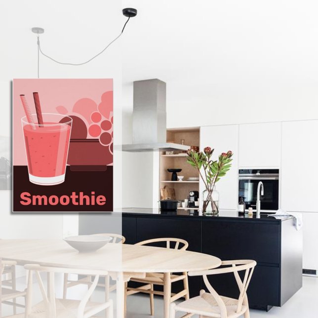 Niedlich rosa Smoothie Glas & Obst Poster (Cute Pink Smoothie Glass & Fruits Poster, Kitchen Wall Decor)