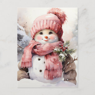 Niedlich rosa Snowman Feiertagspostkarte