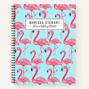 Niedlich rosa Sommer bemalt Flamingo Muster Blau Notizbuch