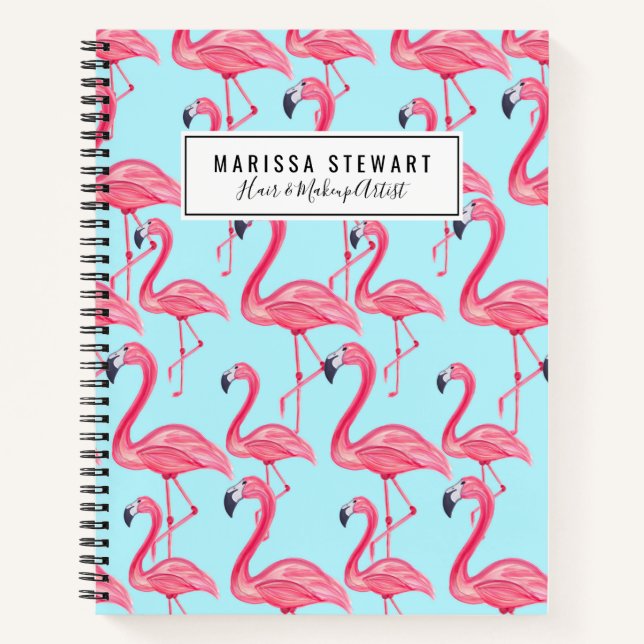 Niedlich rosa Sommer bemalt Flamingo Muster Blau Notizbuch (Vorderseite)
