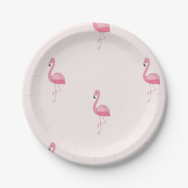 Niedlich rosa stehendes Flamingo Pappteller (Vorderseite)