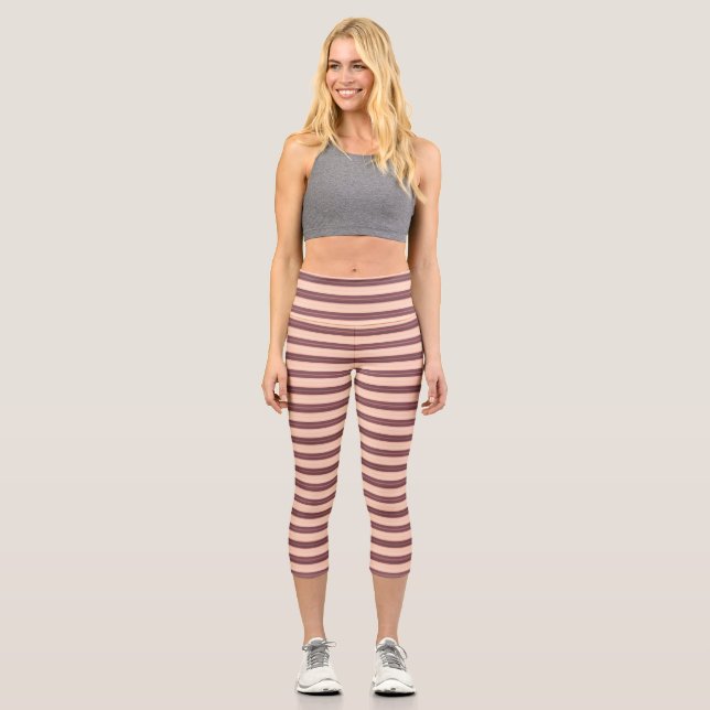 Niedlich rosa Streifen Capri Leggings (Vorderseite)