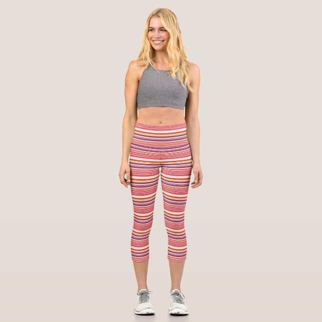 Niedlich rosa Streifen Capri Leggings (Vorderseite)