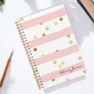 Niedlich rosa Streifen Gold Polka Punkte mit Namen Planer