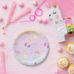 Niedlich rosa, süßer Kuchen, unicorn Regenbogen Mu Pappteller