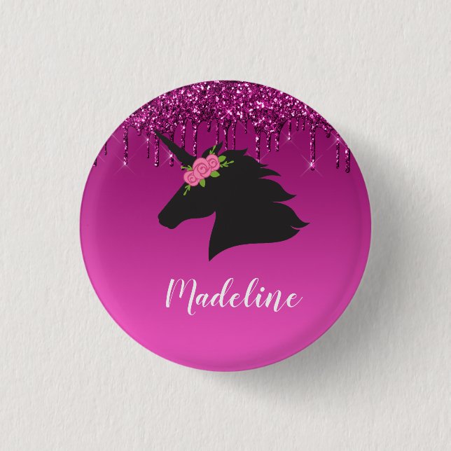 Niedlich rosa Tropfkörper Glitzer Personalisiert E Button (Vorderseite)