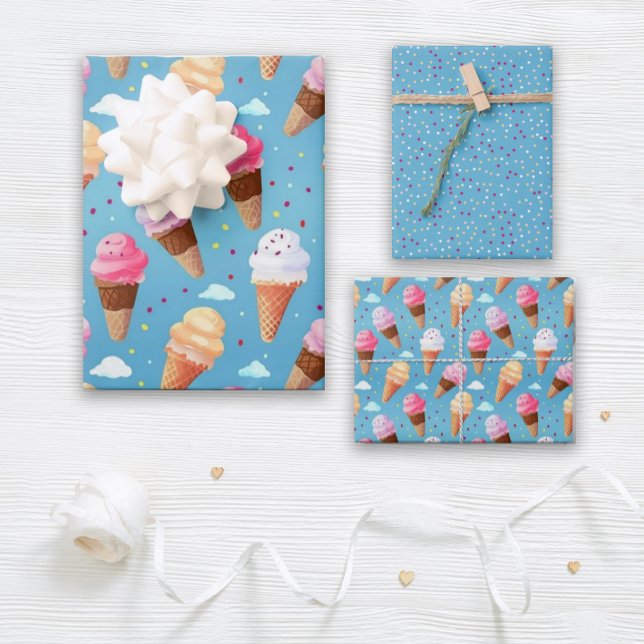 Niedlich rosa und blaue Eiscreme Geschenkpapier Set (Indulge in sweet dreams with this delightful ice cream-inspired gift wrap.)
