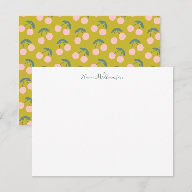 Niedlich rosa und grüne Kirsche Personalisierte Be Mitteilungskarte (Vorne/Hinten)