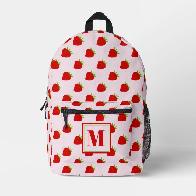 Niedlich Rosa und Rote Erdbeeren Mit Monogramm Kin Bedruckter Rucksack (Vorderseite)