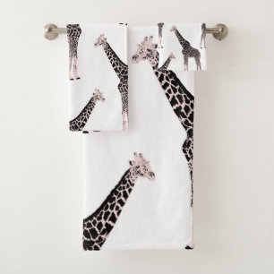 Niedlich rosa und schwarz Giraffe Weißes Design Badhandtuch Set