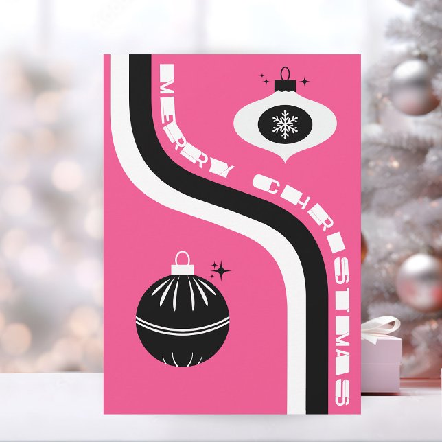 Niedlich rosa und schwarz Retro frohe Weihnachten (custom Christmas card unique merry Christmas retro pink and black)