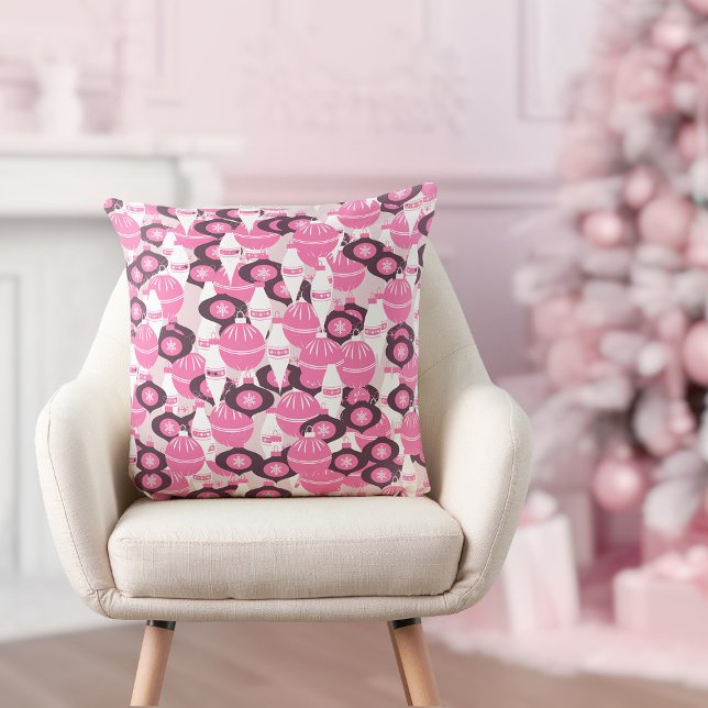 Niedlich rosa und schwarz Retro frohe Weihnachten Kissen (pretty pink and black festive merry Christmas throw pillow)